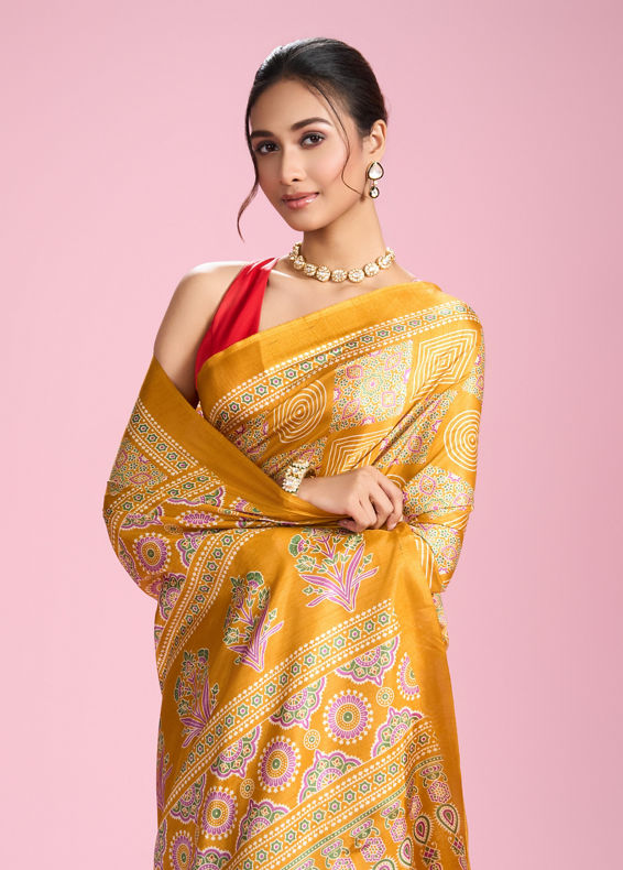 Mohey Women Radiant Mustard Yellow Saree