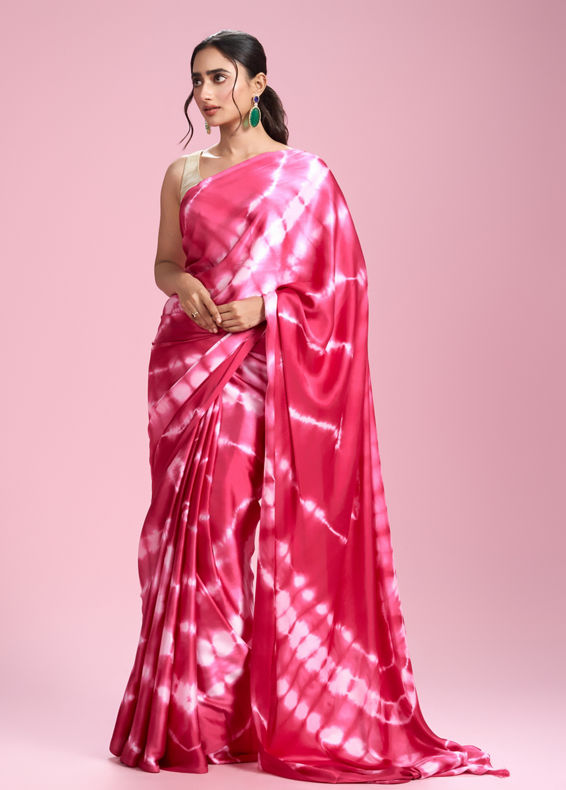 Mohey Women Rani Pink Satin Extravaganza Saree