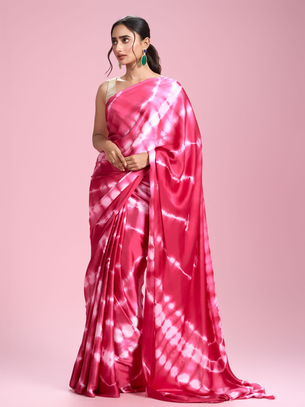 Mohey Women Rani Pink Satin Extravaganza Saree