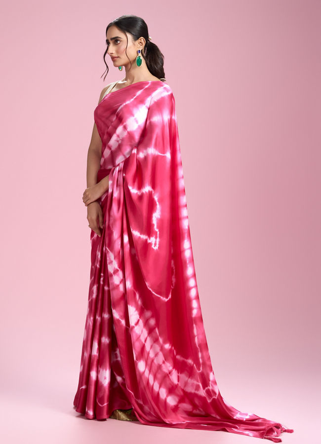 Mohey Women Rani Pink Satin Extravaganza Saree