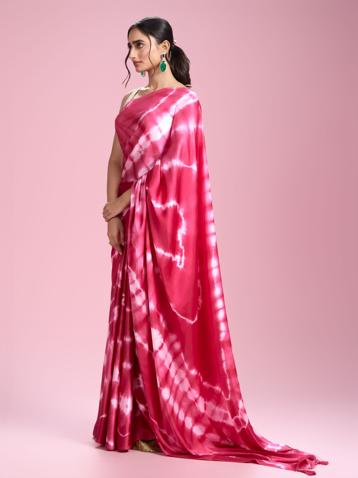 Mohey Women Rani Pink Satin Extravaganza Saree