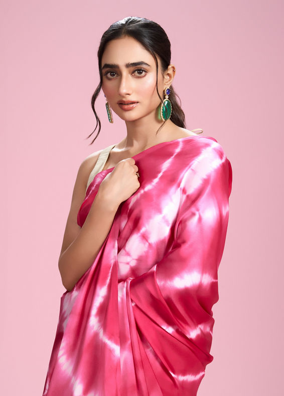 Mohey Women Rani Pink Satin Extravaganza Saree