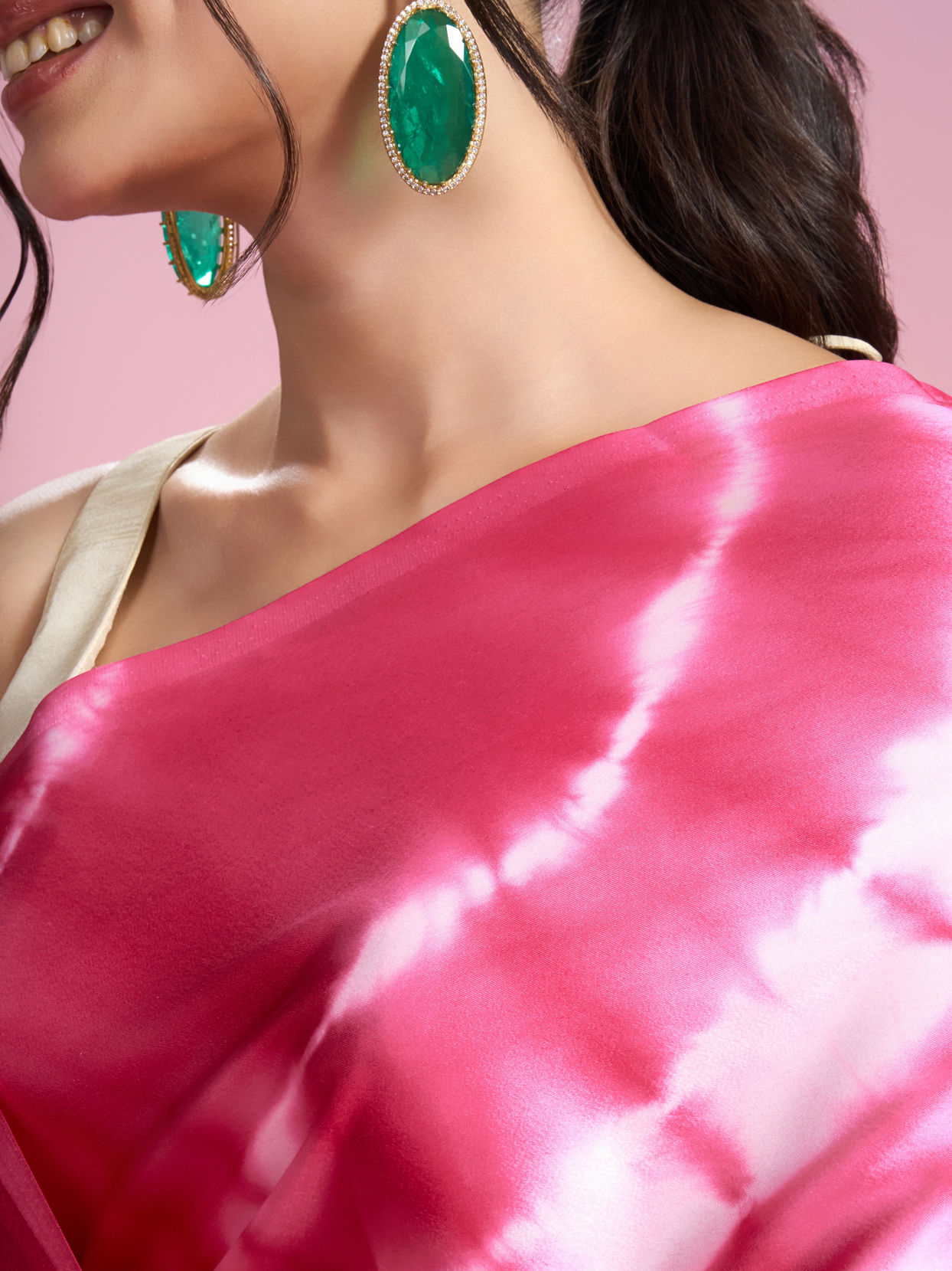 Mohey Women Rani Pink Satin Extravaganza Saree