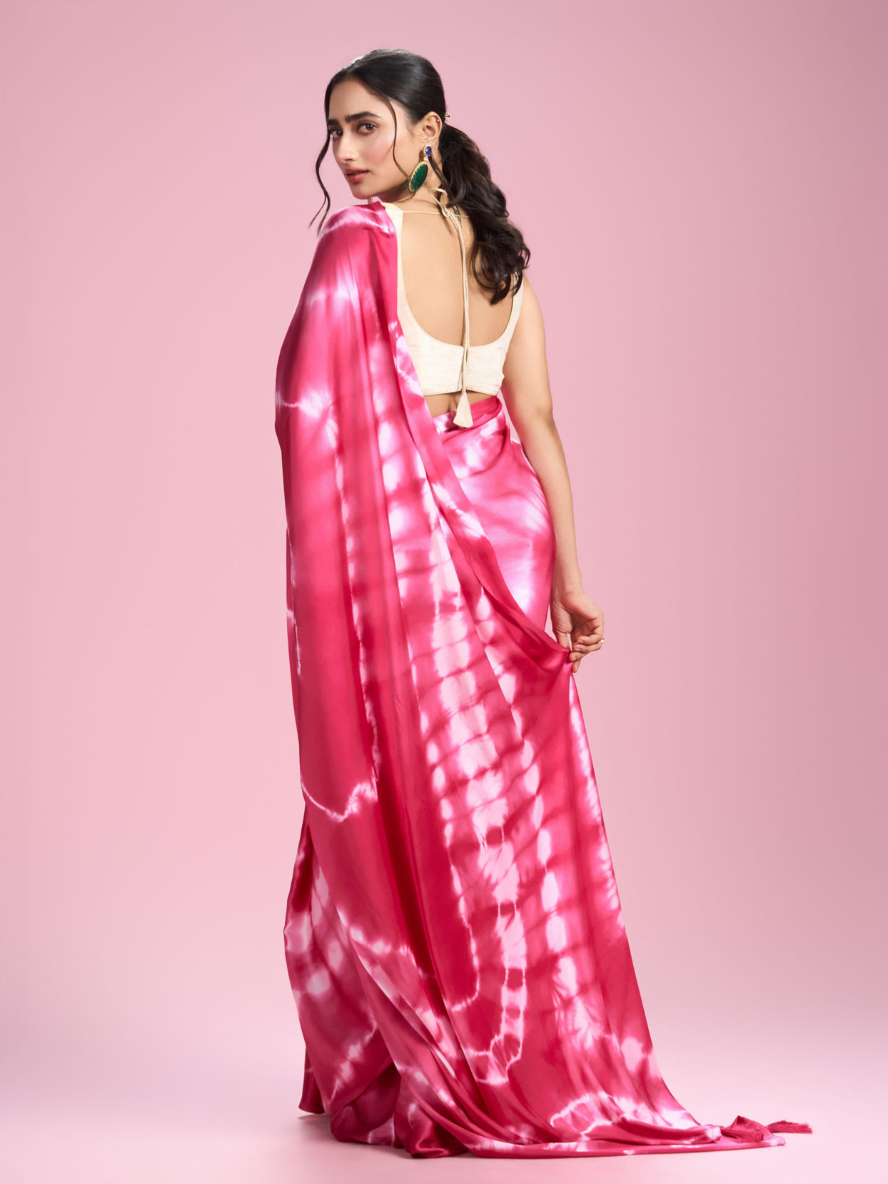 Mohey Women Rani Pink Satin Extravaganza Saree