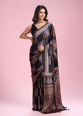 Mohey Women Radiant Black Satin Saree