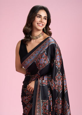 Mohey Women Radiant Black Satin Saree