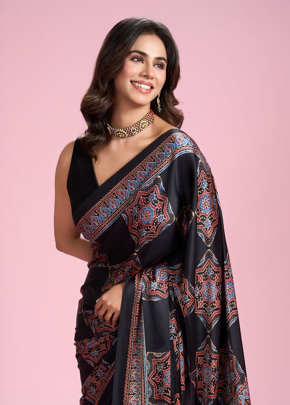 Mohey Women Radiant Black Satin Saree