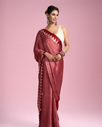 Mohey Women Glamourous Red Satin Saree
