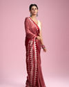 Mohey Women Glamourous Red Satin Saree