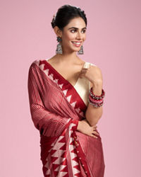 Mohey Women Glamourous Red Satin Saree