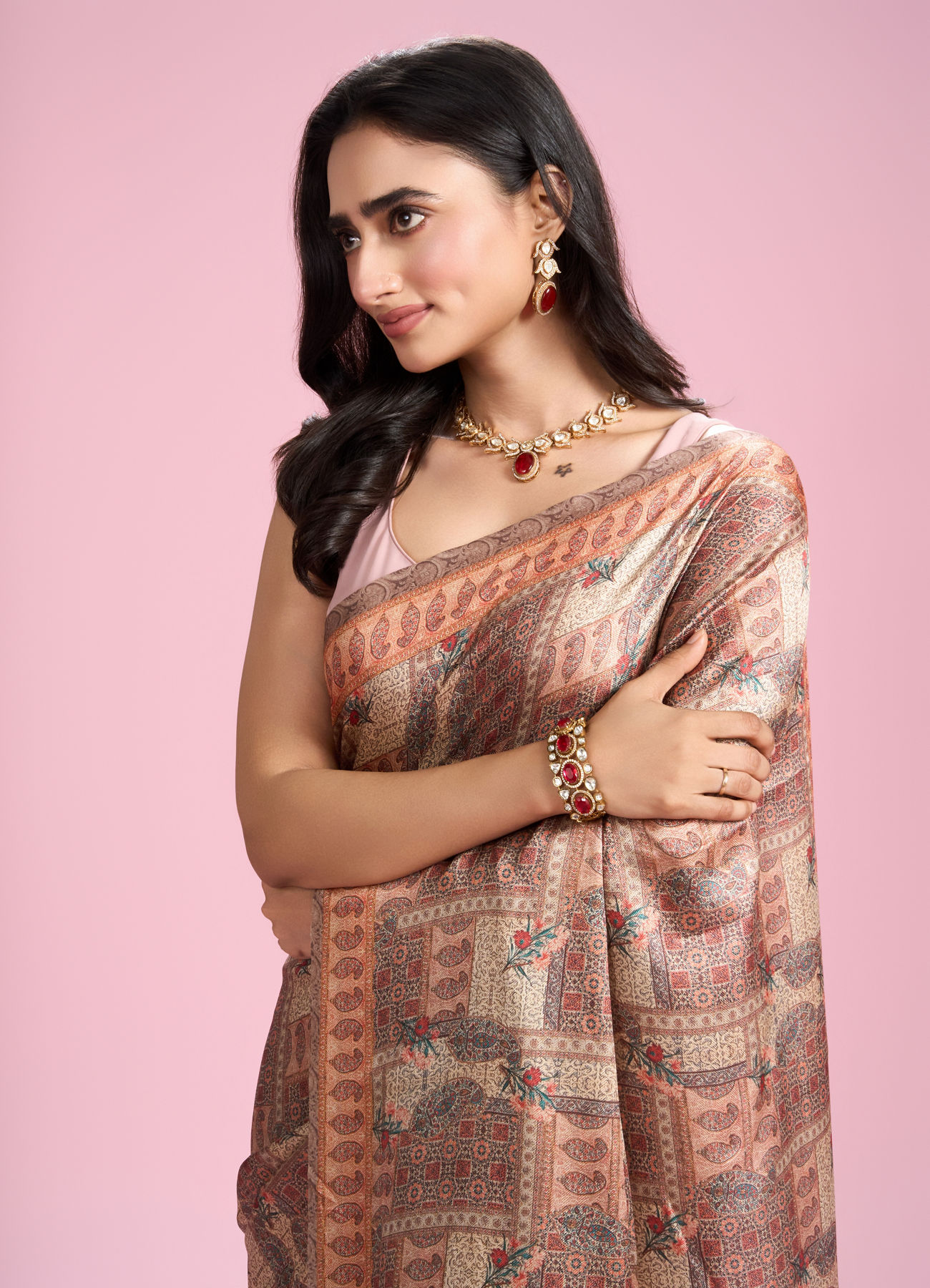 Mohey Women Fawn Peach Elegant Affair Saree