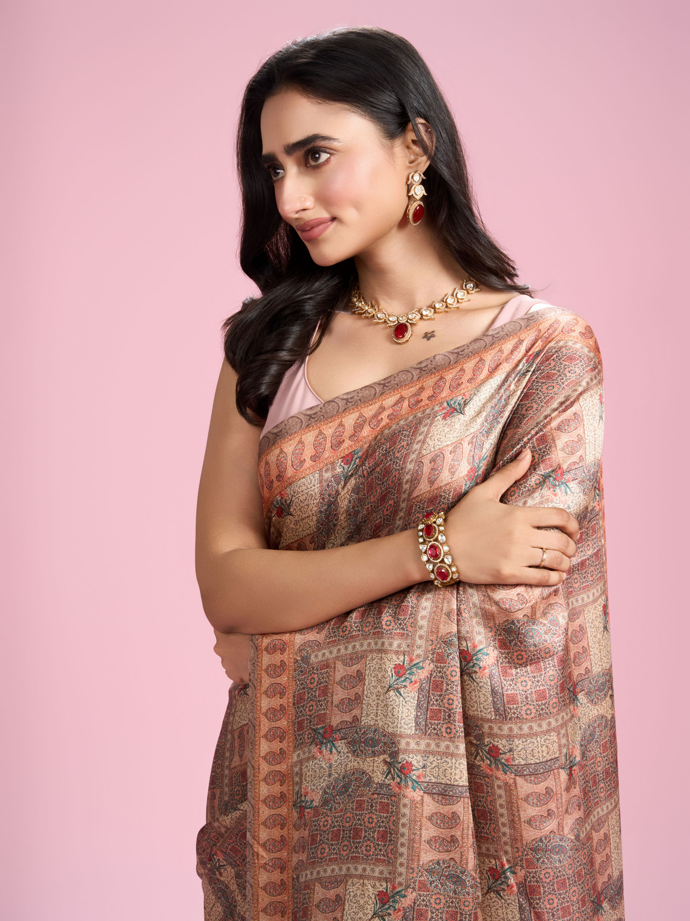 Mohey Women Fawn Peach Elegant Affair Saree