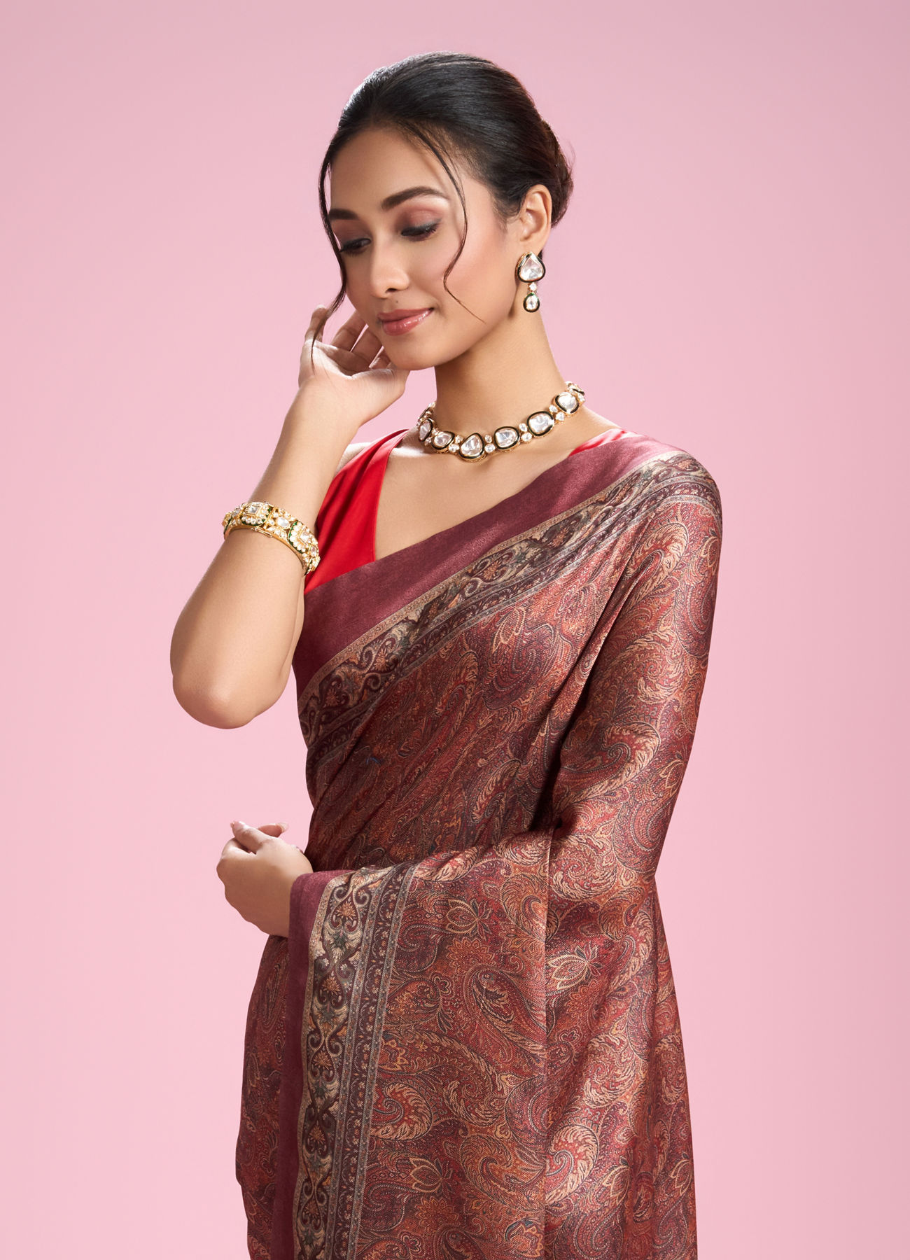 Mohey Women Radiant Rust Red Saree