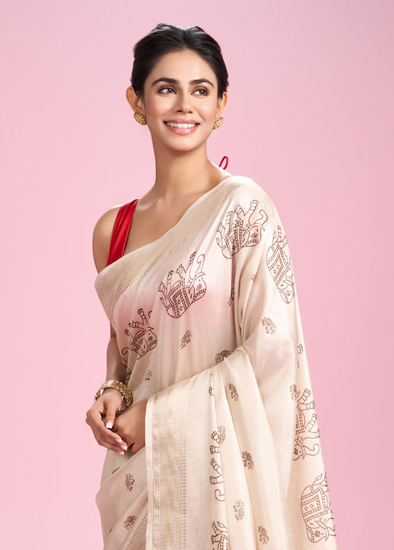 Mohey Women Ivory Elegance Saree