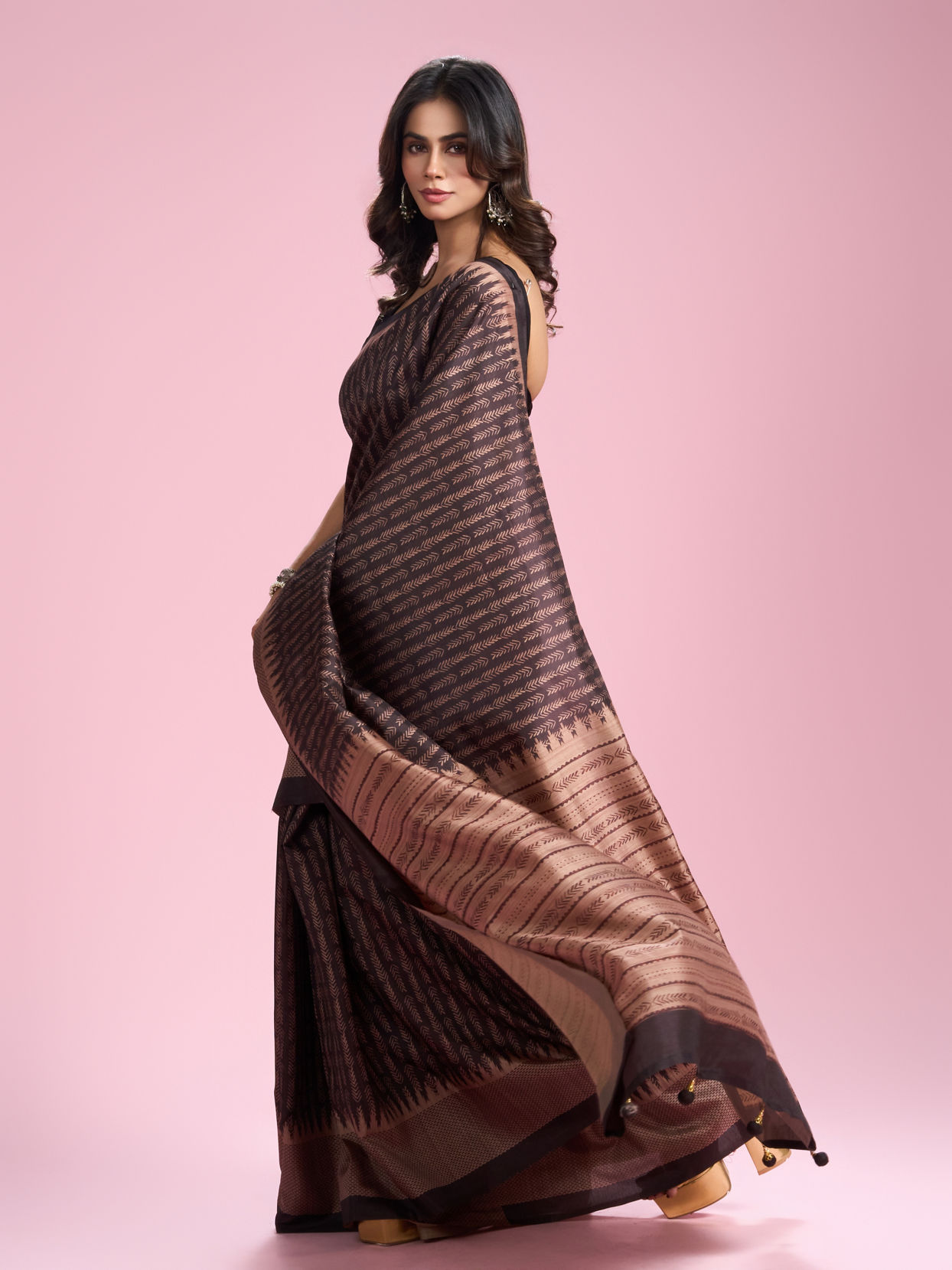 Mohey Women Elegant Brown Saree
