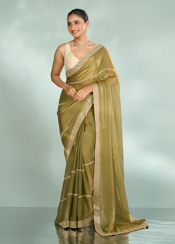 Mohey Women Pista Green Charm Organza Saree