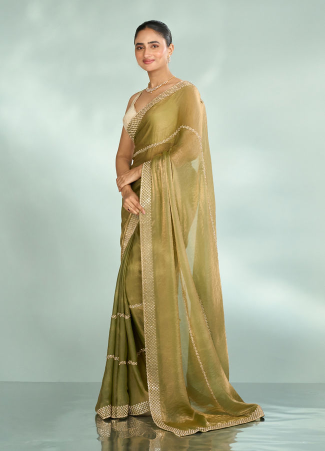 Mohey Women Pista Green Charm Organza Saree