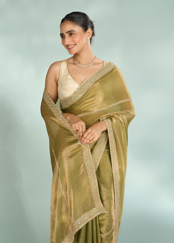 Mohey Women Pista Green Charm Organza Saree