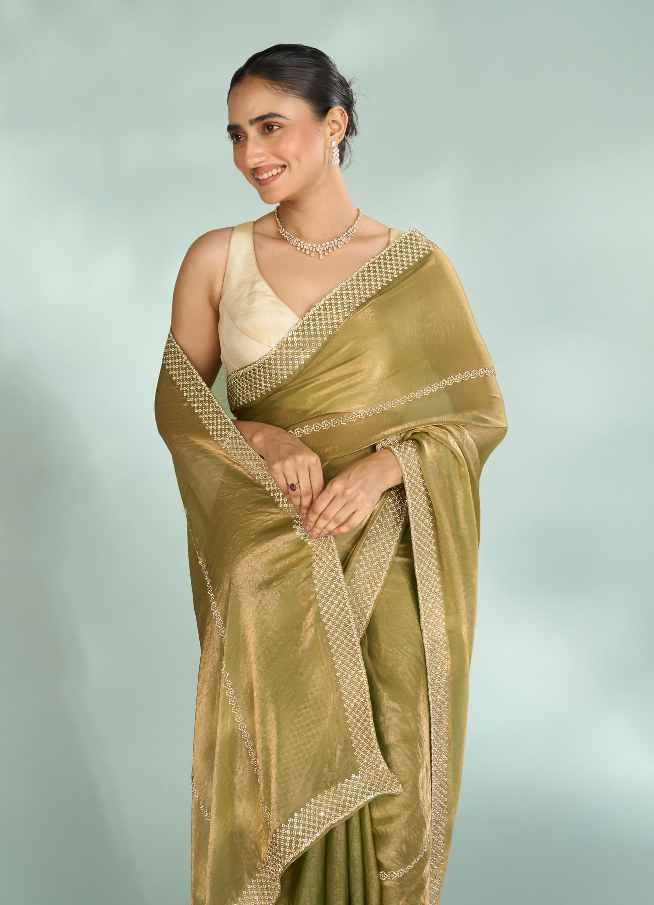 Mohey Women Pista Green Charm Organza Saree