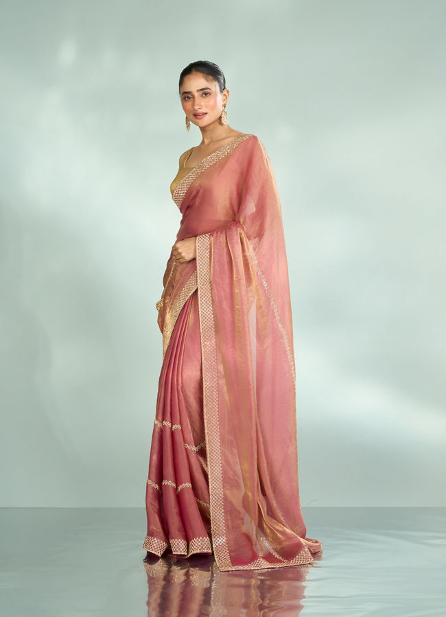 Mohey Women Elegant Pink Organza Saree