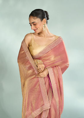 Mohey Women Elegant Pink Organza Saree