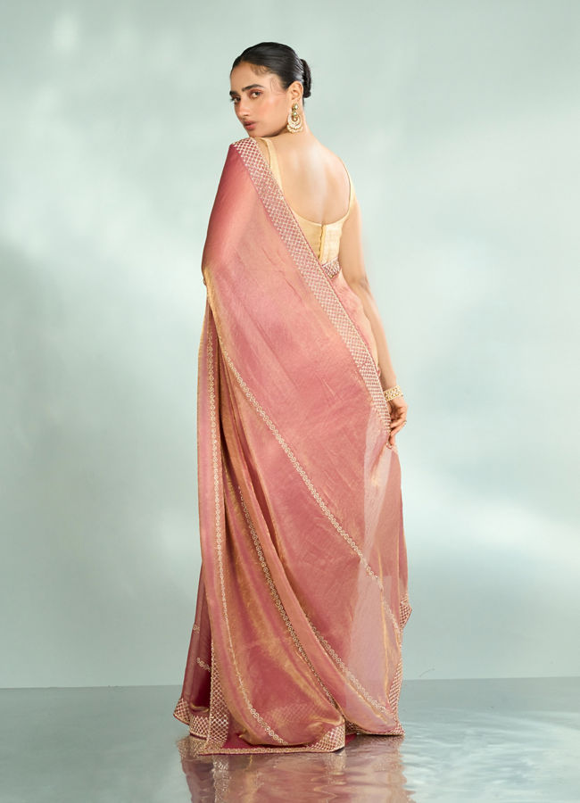 Mohey Women Elegant Pink Organza Saree