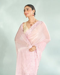 Mohey Women Festive Pink Organza Saree