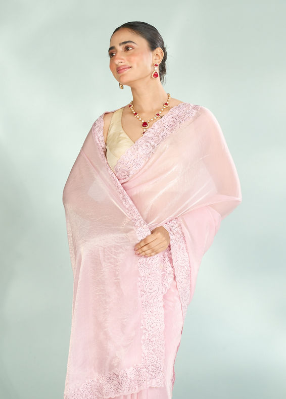 Mohey Women Festive Pink Organza Saree