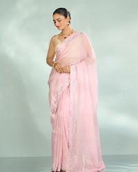 Mohey Women Festive Pink Organza Saree