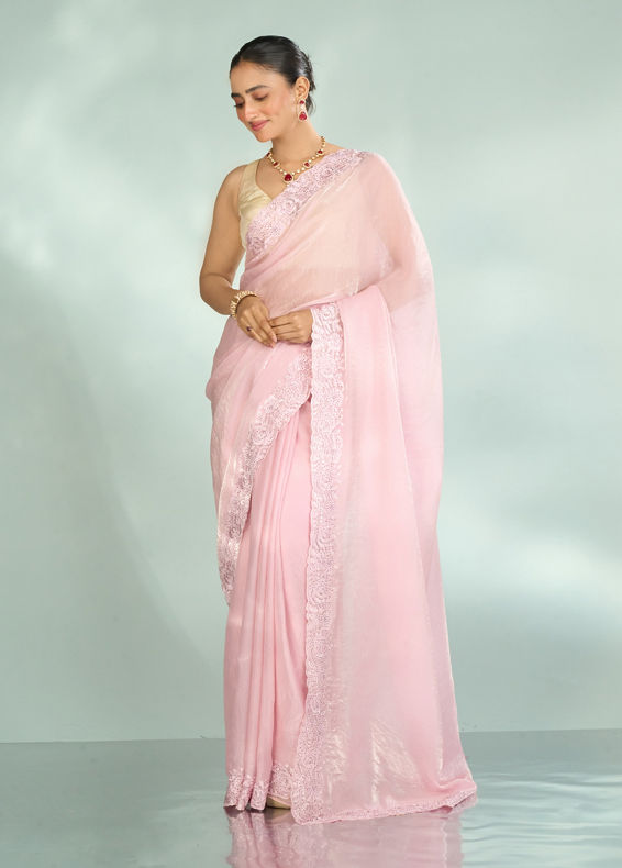 Mohey Women Festive Pink Organza Saree