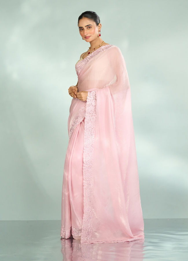 Mohey Women Festive Pink Organza Saree