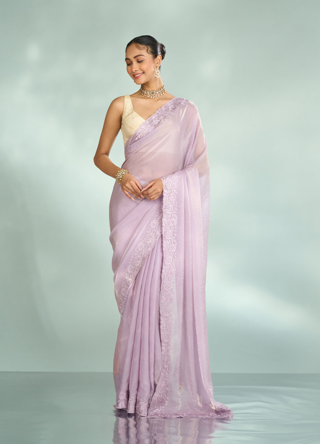 Mohey Women Purple Organza Splendor Saree