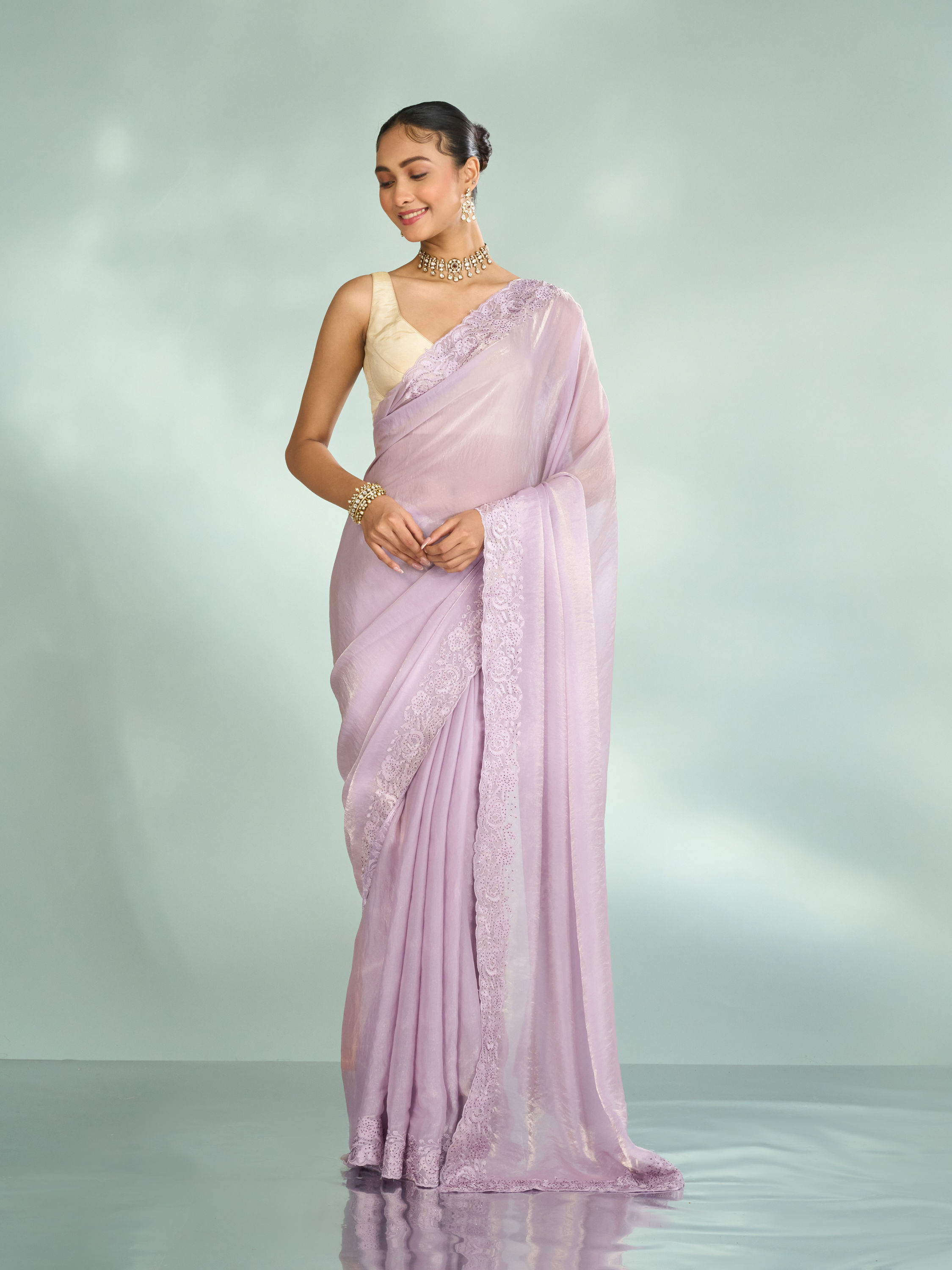 Mohey Women Purple Organza Splendor Saree