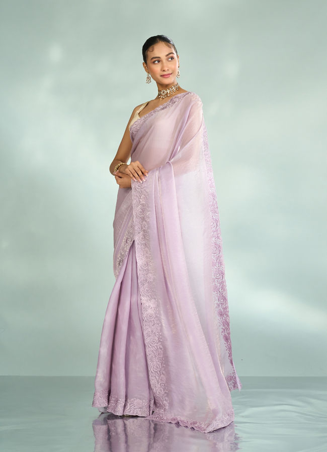 Mohey Women Purple Organza Splendor Saree