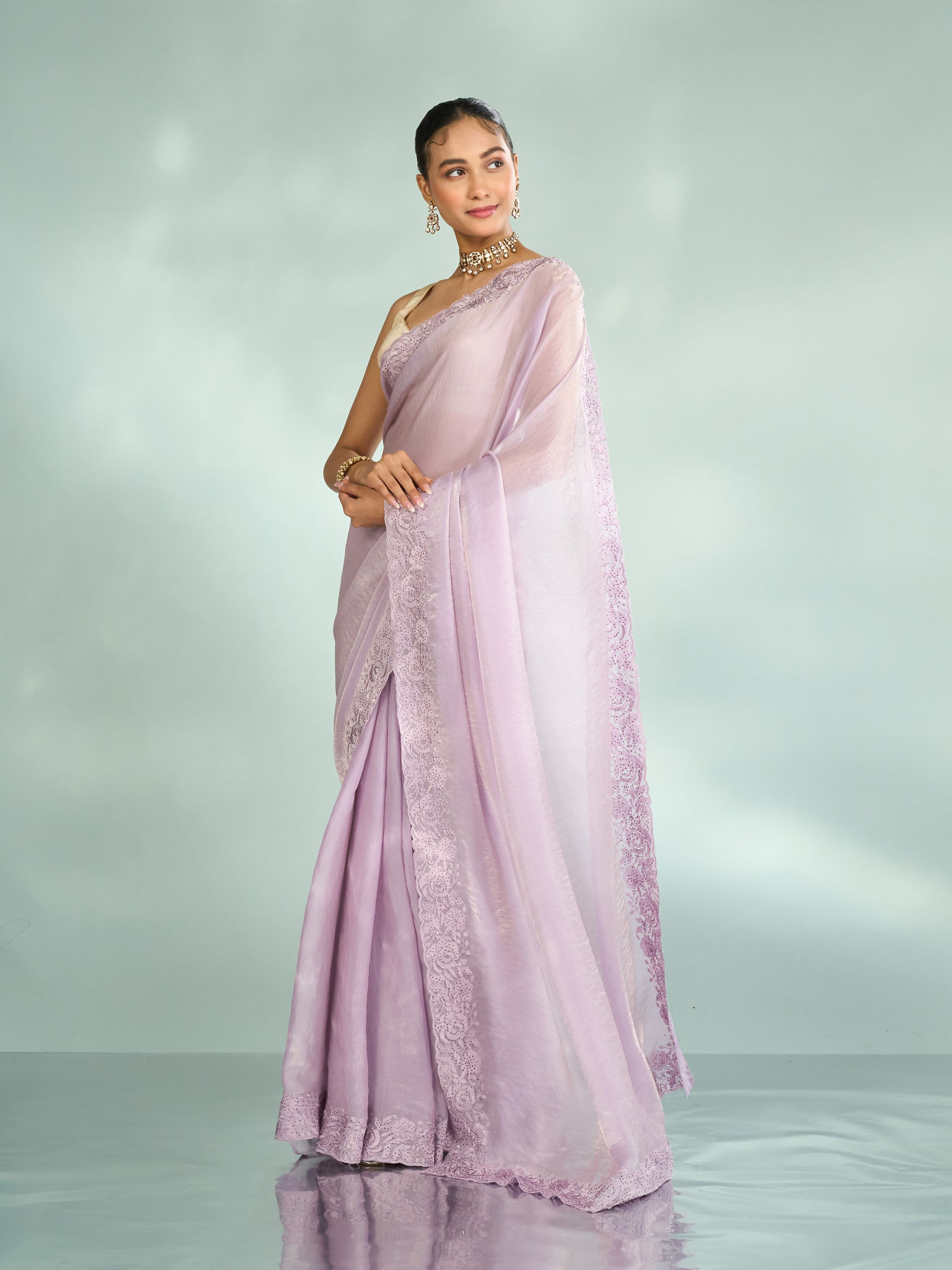 Mohey Women Purple Organza Splendor Saree