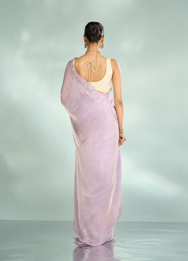 Mohey Women Purple Organza Splendor Saree