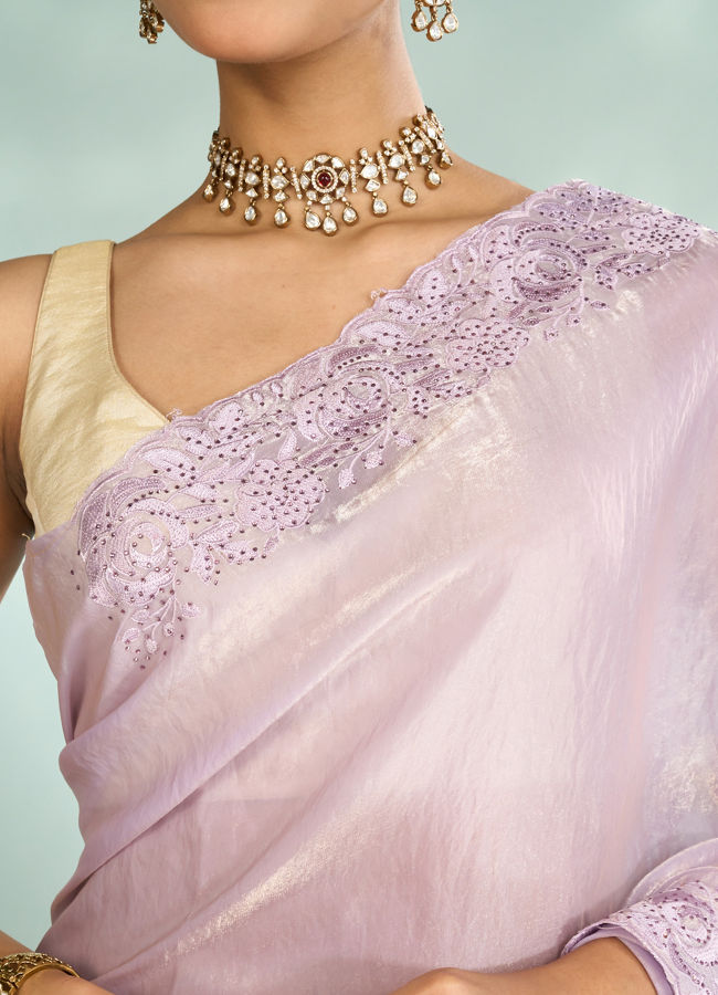 Mohey Women Purple Organza Splendor Saree
