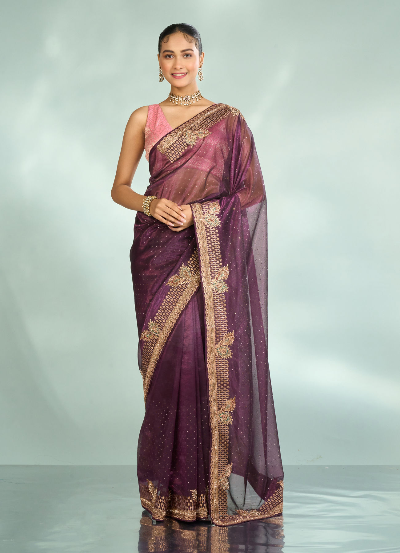 Mohey Women Enchanting Wine Festive Saree