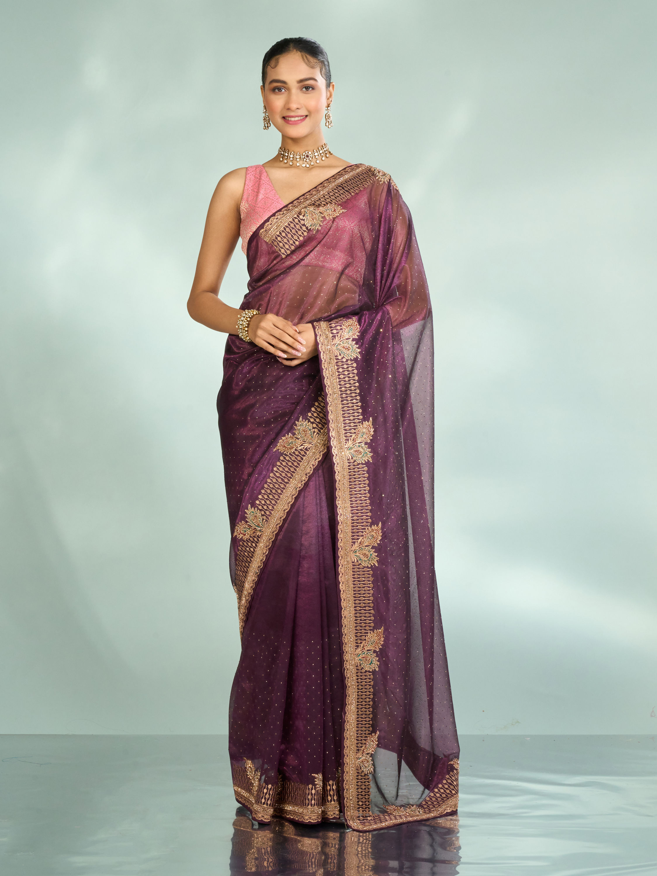 Mohey Women Enchanting Wine Festive Saree