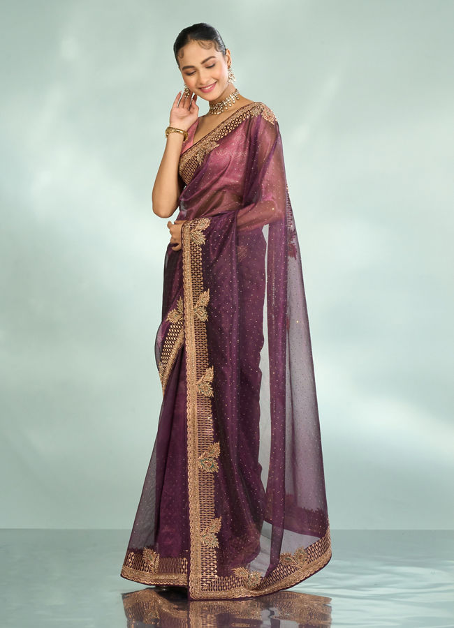 Mohey Women Enchanting Wine Festive Saree