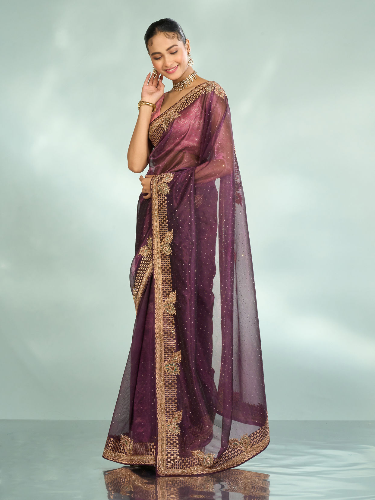 Mohey Women Enchanting Wine Festive Saree