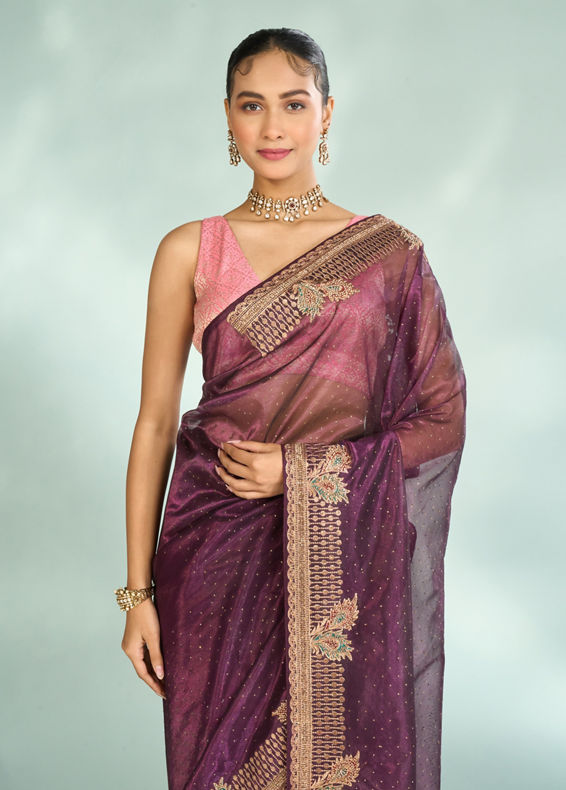 Mohey Women Enchanting Wine Festive Saree