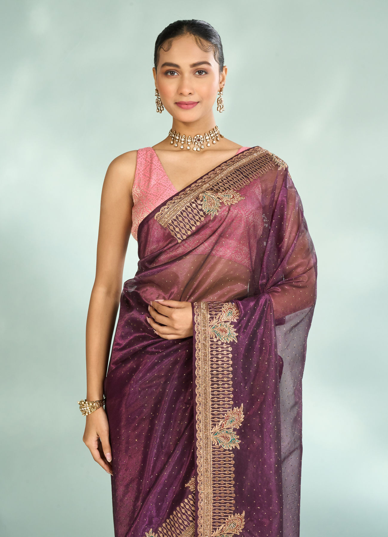 Mohey Women Enchanting Wine Festive Saree