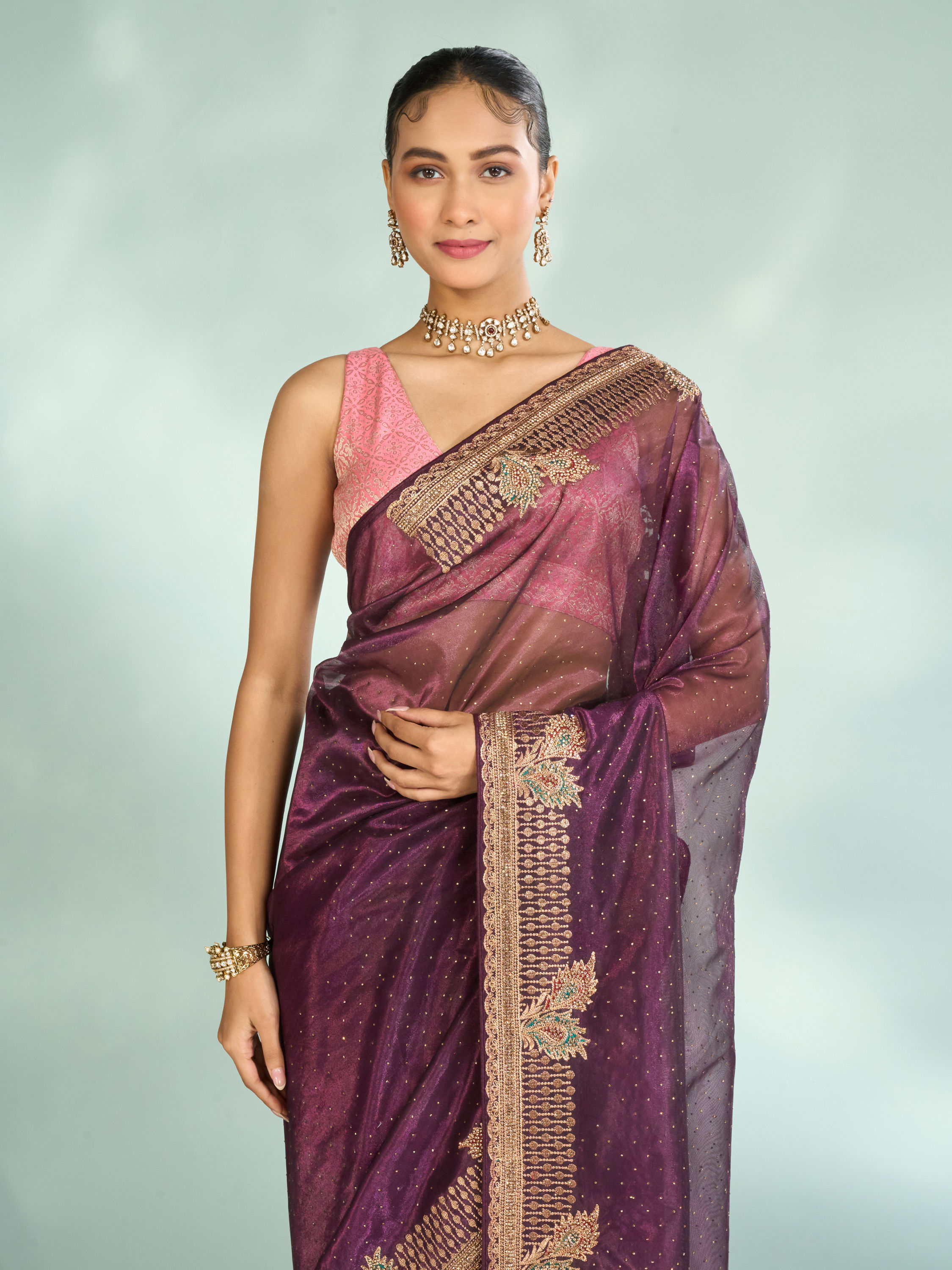 Mohey Women Enchanting Wine Festive Saree