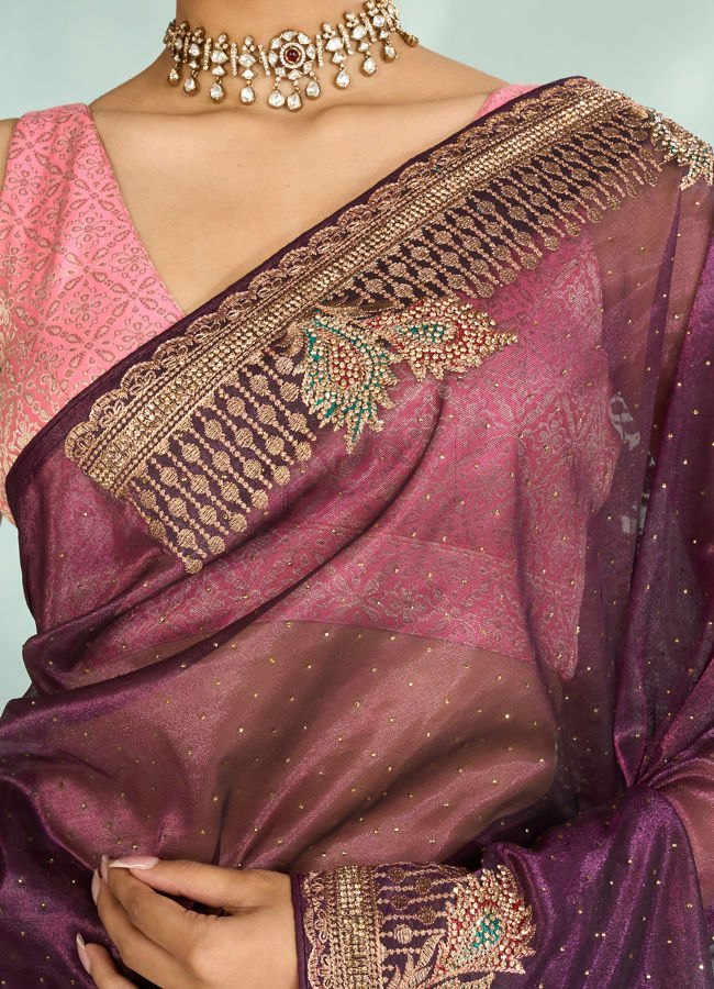 Mohey Women Enchanting Wine Festive Saree