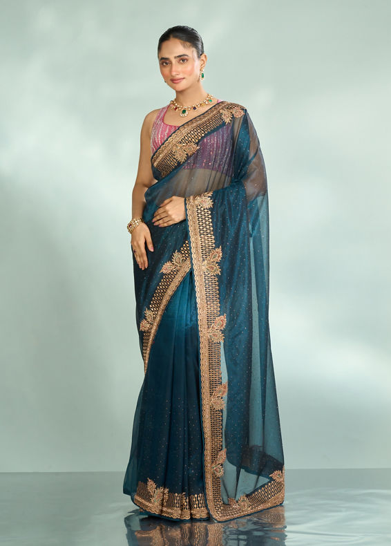 Mohey Women Minimally Blue Saree