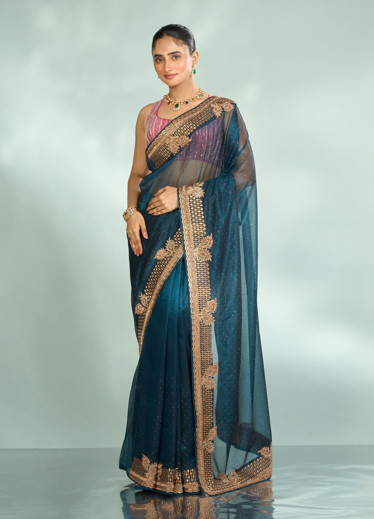 Mohey Women Minimally Blue Saree