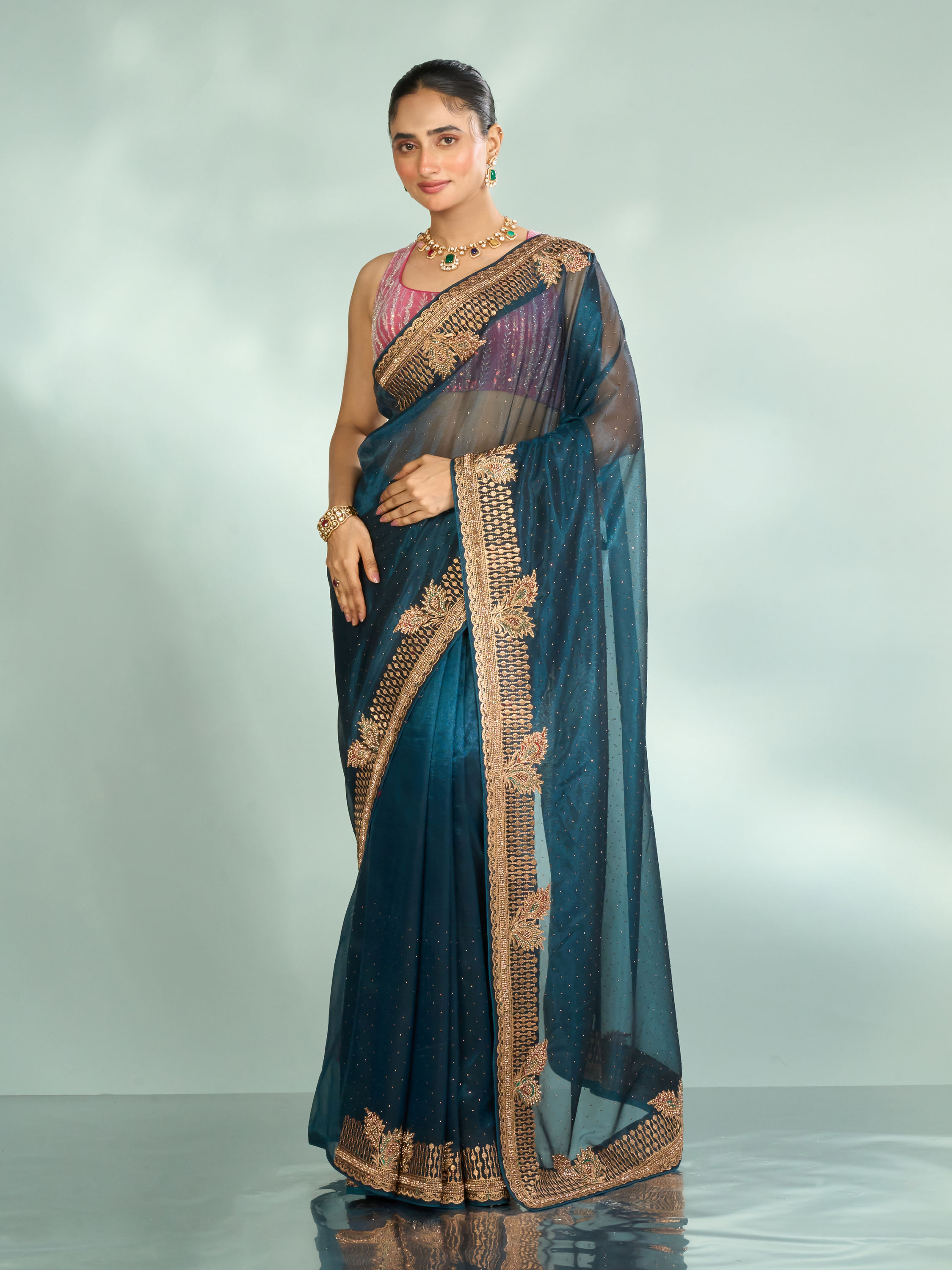 Mohey Women Minimally Blue Saree
