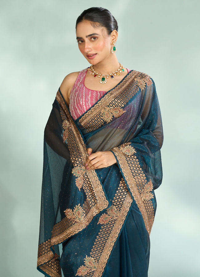 Mohey Women Minimally Blue Saree