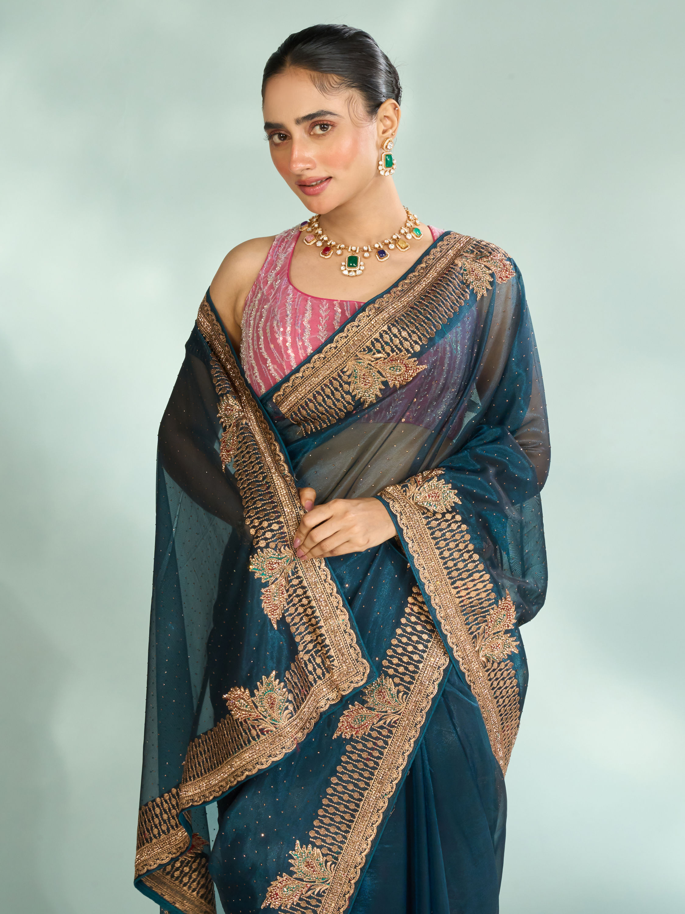 Mohey Women Minimally Blue Saree